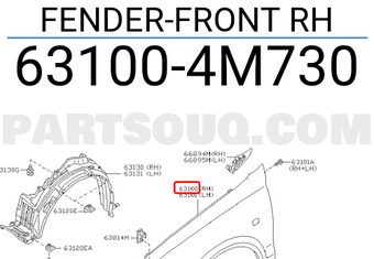 Nissan 631004M730 FENDER-FRONT RH