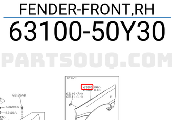 Nissan 6310050Y30 FENDER-FRONT,RH