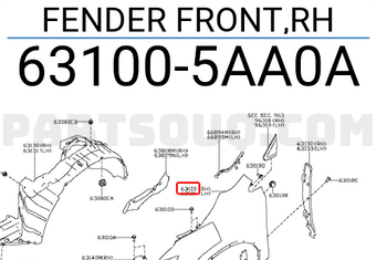 Nissan 631005AA0A FENDER FRONT,RH