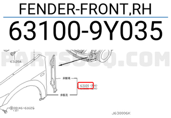 Nissan 631009Y035 FENDER-FRONT,RH