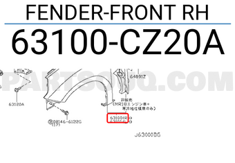 Nissan 63100CZ20A FENDER-FRONT RH
