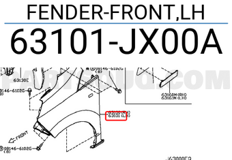 Nissan 63101JX00A FENDER-FRONT,LH