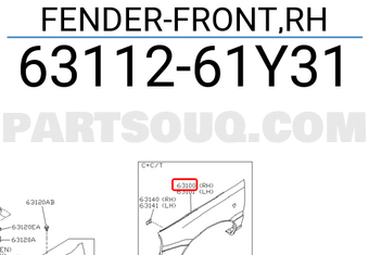 Nissan 6311261Y31 FENDER-FRONT,RH