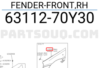Nissan 6311270Y30 FENDER-FRONT,RH