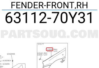 Nissan 6311270Y31 FENDER-FRONT,RH