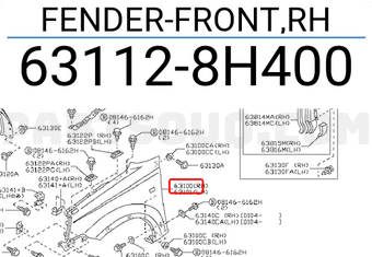 Nissan 631128H400 FENDER-FRONT,RH