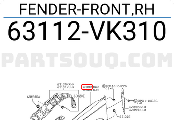 Nissan 63112VK310 FENDER-FRONT,RH