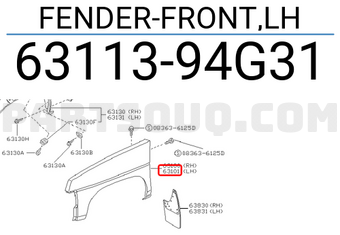 Nissan 6311394G31 FENDER-FRONT,LH