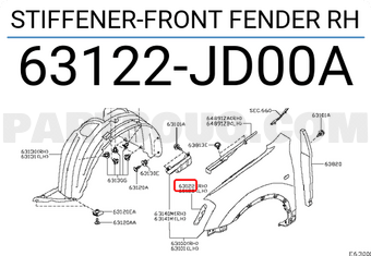 Nissan 63122JD00A STIFFENER-FRONT FENDER RH