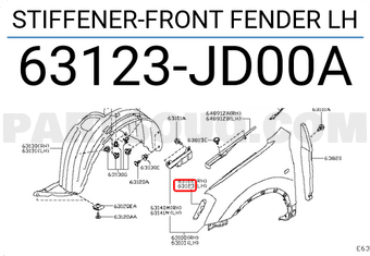 Nissan 63123JD00A STIFFENER-FRONT FENDER LH