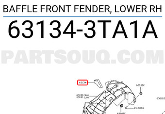 Nissan 631343TA1A BAFFLE FRONT FENDER, LOWER RH