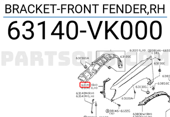 Nissan 63140VK000 BRACKET-FRONT FENDER,RH