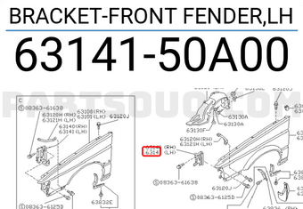 Nissan 6314150A00 BRACKET-FRONT FENDER,LH