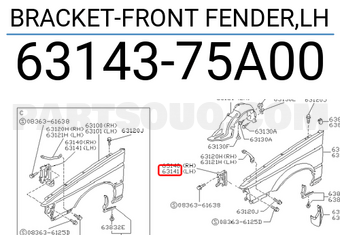 Nissan 6314375A00 BRACKET-FRONT FENDER,LH