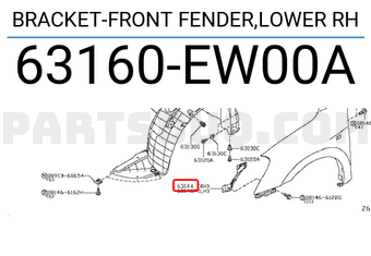 Nissan 63160EW00A BRACKET-FRONT FENDER,LOWER RH