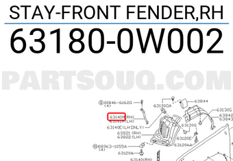 Nissan 631800W002 STAY-FRONT FENDER,RH