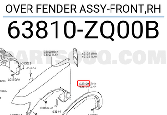 Nissan 63810ZQ00B OVER FENDER ASSY-FRONT,RH