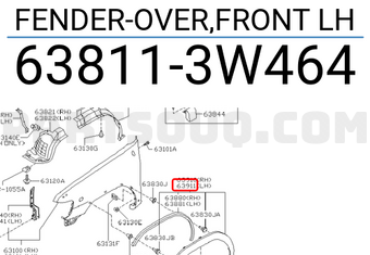 Nissan 638113W464 FENDER-OVER,FRONT LH