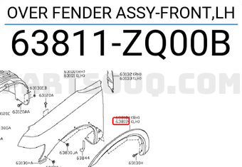 Nissan 63811ZQ00B OVER FENDER ASSY-FRONT,LH