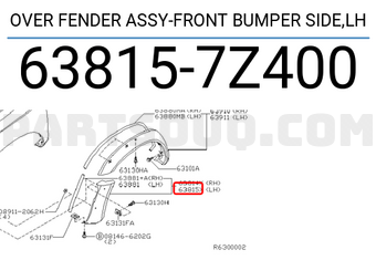 Nissan 638157Z400 OVER FENDER ASSY-FRONT BUMPER SIDE,LH