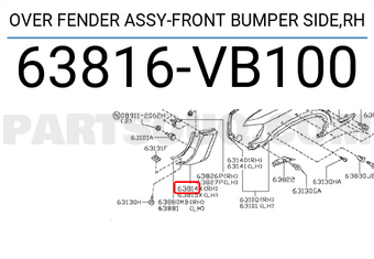Nissan 63816VB100 OVER FENDER ASSY-FRONT BUMPER SIDE,RH