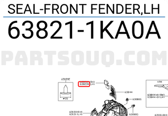 Nissan 638211KA0A SEAL-FRONT FENDER,LH