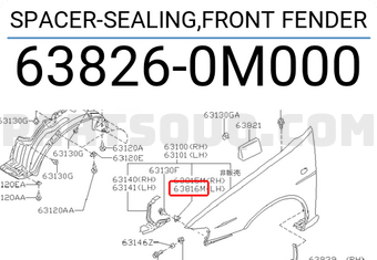 Nissan 638260M000 SPACER-SEALING,FRONT FENDER