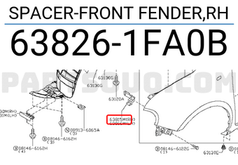 Nissan 638261FA0B SPACER-FRONT FENDER,RH