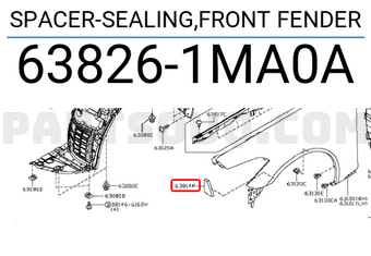 Nissan 638261MA0A SPACER-SEALING,FRONT FENDER