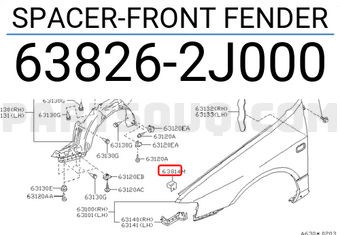 Nissan 638262J000 SPACER-FRONT FENDER