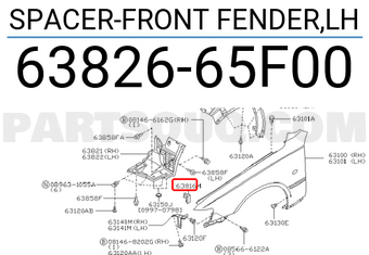 Nissan 6382665F00 SPACER-FRONT FENDER,LH