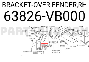 Nissan 63826VB000 BRACKET-OVER FENDER,RH