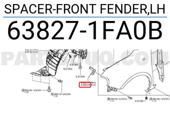 Nissan 638271FA0B SPACER-FRONT FENDER,LH