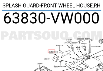 Nissan 63830VW000 SPLASH GUARD-FRONT WHEEL HOUSE,RH