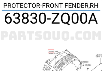 Nissan 63830ZQ00A PROTECTOR-FRONT FENDER,RH