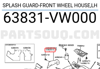 Nissan 63831VW000 SPLASH GUARD-FRONT WHEEL HOUSE,LH