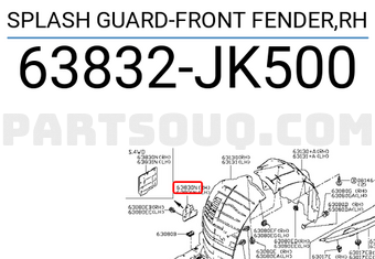 Nissan 63832JK500 SPLASH GUARD-FRONT FENDER,RH