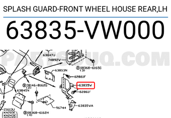 Nissan 63835VW000 SPLASH GUARD-FRONT WHEEL HOUSE REAR,LH