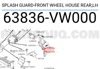 Nissan 63836VW000 SPLASH GUARD-FRONT WHEEL HOUSE REAR,LH