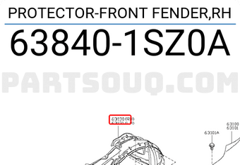 Nissan 638401SZ0A PROTECTOR-FRONT FENDER,RH