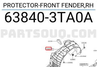Nissan 638403TA0A PROTECTOR-FRONT FENDER,RH