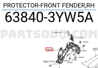 Nissan 638403YW5A PROTECTOR-FRONT FENDER,RH