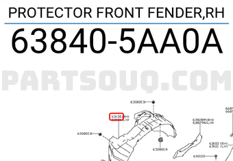 Nissan 638405AA0A PROTECTOR FRONT FENDER,RH