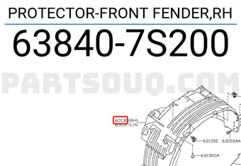 Nissan 638407S200 PROTECTOR-FRONT FENDER,RH