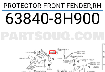 Nissan 638408H900 PROTECTOR-FRONT FENDER,RH