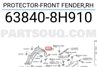 Nissan 638408H910 PROTECTOR-FRONT FENDER,RH
