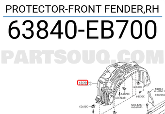 Nissan 63840EB700 PROTECTOR-FRONT FENDER,RH