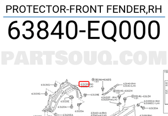 Nissan 63840EQ000 PROTECTOR-FRONT FENDER,RH