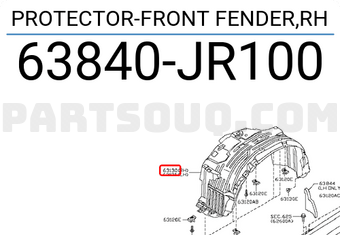 Nissan 63840JR100 PROTECTOR-FRONT FENDER,RH