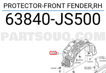 Nissan 63840JS500 PROTECTOR-FRONT FENDER,RH